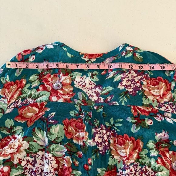 Umgee Floral Boho Dress Keyhole Dark Jade Peasant Tunic Hippie Women’s Size S - Picture 11 of 15